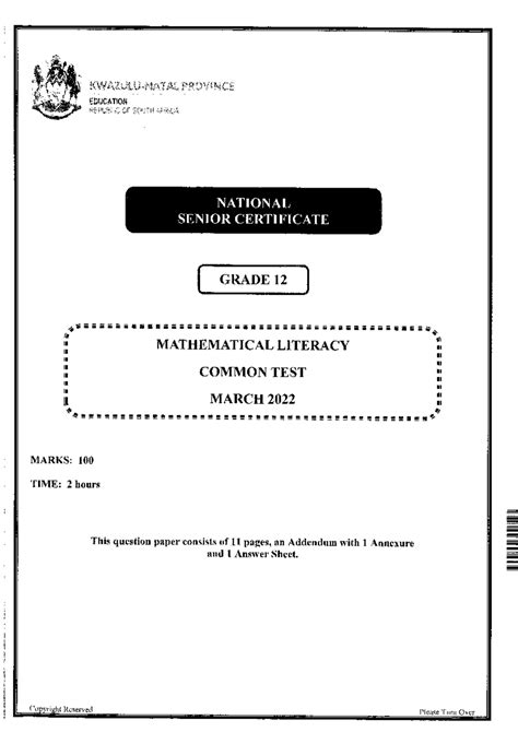 Maths Lit Gr12 March 2022 Qp And Memo Mathematical Literacy 2 March 2022 Common Test Nsc