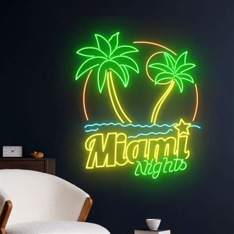 Aloha Neon Sign Sun And Wave With Coconut Tree Neon Light Sign Summer