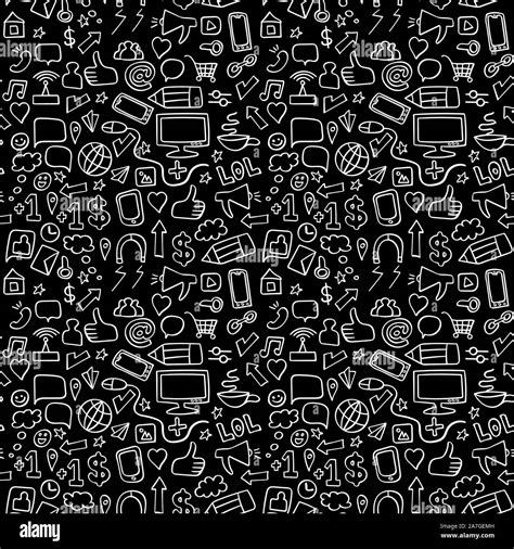 Social Media Doodle Seamless Pattern Repeated Ornament With White Hand