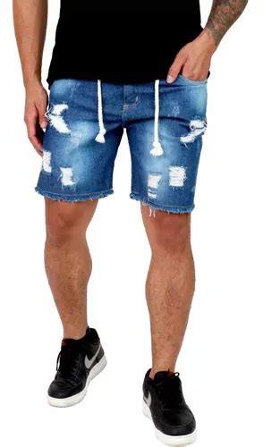 Short Destroyd Jeans Masculino Curto Rasgado Cordão MercadoLivre