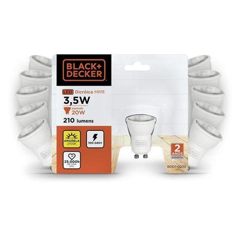 KIT 10 Lâmpadas LED Mini Dicroica MR11 3 5W Amarela B D Black