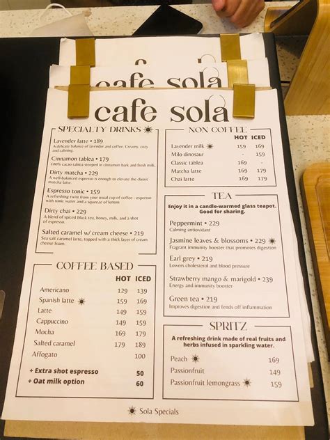 Menu At Cafe Sola Davao City