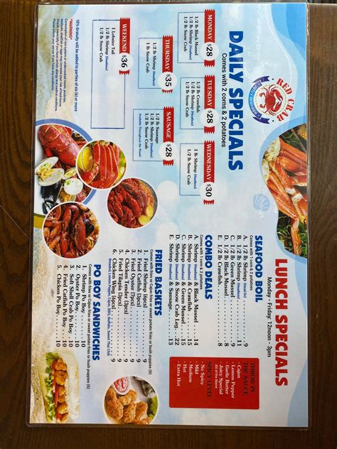 Menu At Red Crab Juicy Seafood Restaurant Pensacola