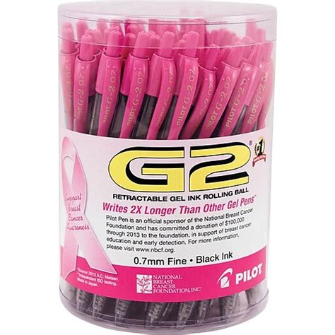 Pilot G2 Bca Retractable Gel Ink Pens Fine Point Pink Accents Black