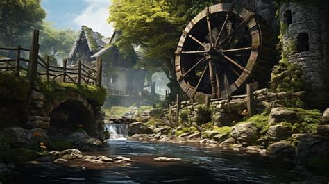 Premium Ai Image Ancient Water Wheel Within Serene