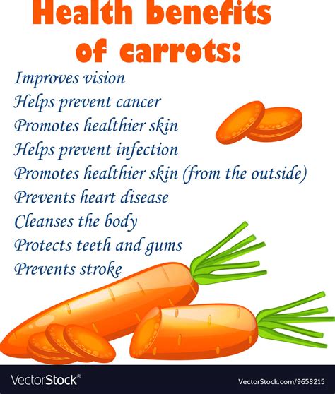 Cartoon Carrots Heals Benefits Infographics With Vector Image