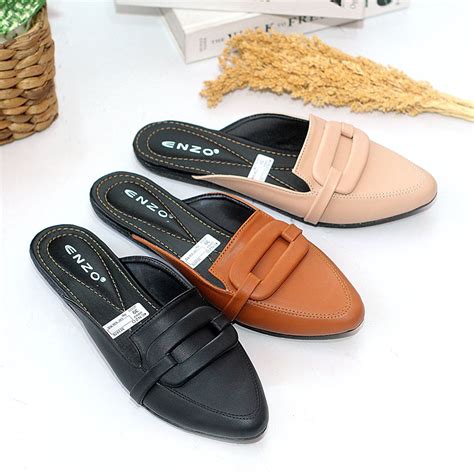 Jual Sandal Bapau Mules Karet Wanita Slop Selop Casual Murah Kekinian