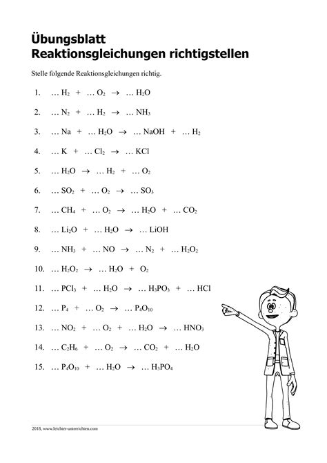 Bungsblatt Reaktionsgleichungen Richtigstellen Unterrichtsmaterial