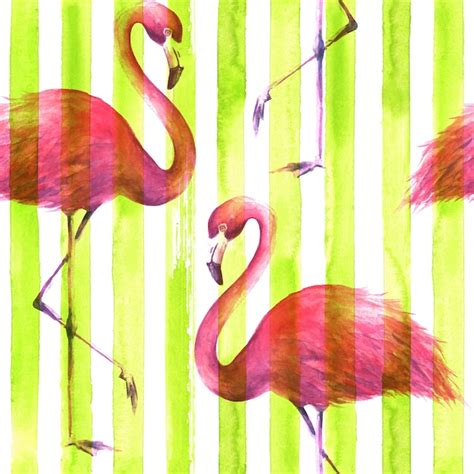 Flamingos Rosa Ex Ticos Tropicais Em Fundo Branco E Verde Lim O