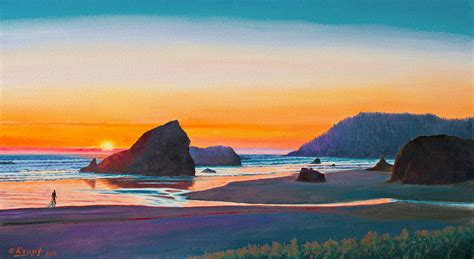 Sunset Oregon Coast Painting By Paul Krapf