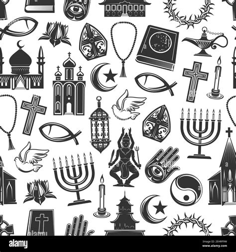 World Religion Symbols And Religious Signs Seamless Pattern Vector