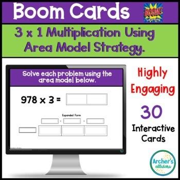 30 Area Model 3 X 1 Multiplication Digital Boom Task Cards TpT