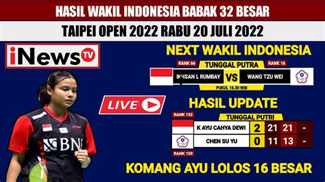 Hasil Wakil Indonesia Di Taipei Open Hari Ini Komang Ayu Dewi