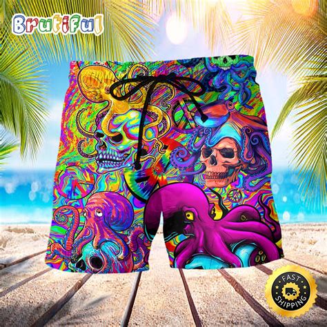 Hippie Skull Octopus Colorful Tie Dye Beach Short