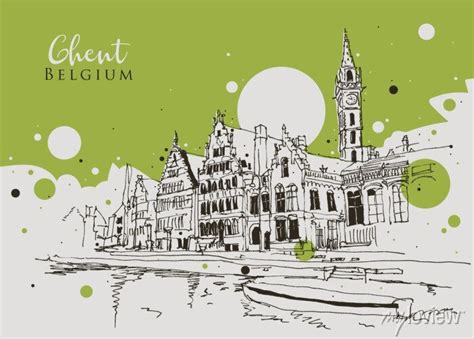 Drawing Sketch Illustration Of Ghent Belgium Posters For The Wall