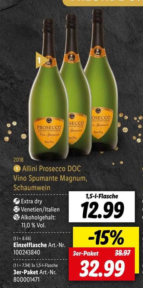 Allini Prosecco Doc Vino Spumante Magnum Schaumwein Angebot Bei Lidl