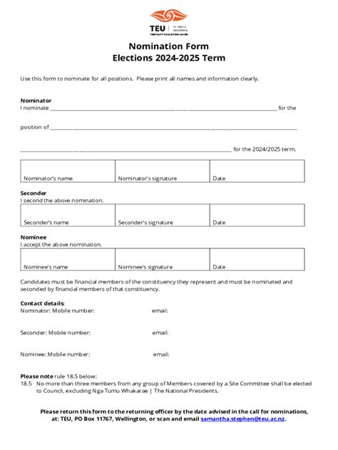 Fillable Online Nomination Form Elections 2024 2025 Term Fax Email Print Pdffiller