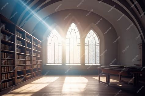 Premium Ai Image Light Coming Through Arched Window In Library