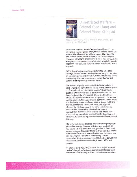 (PDF) Book Review: "Unrestricted Warfare —Colonel Qiao Ling and Colonel ...