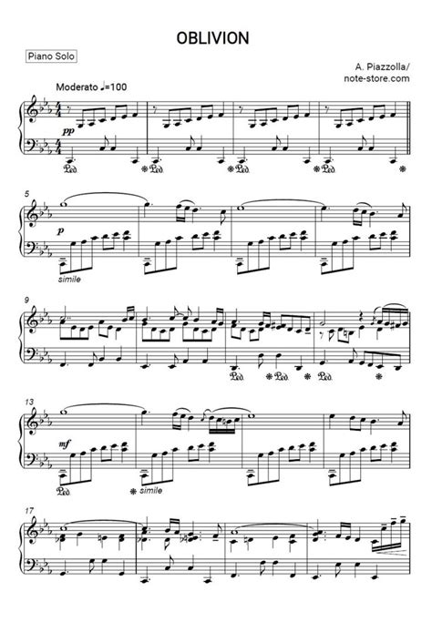 Astor Piazzolla - Oblivion piano sheet music in Note-Store.com | Piano.Solo SKU PSO0010117 ...