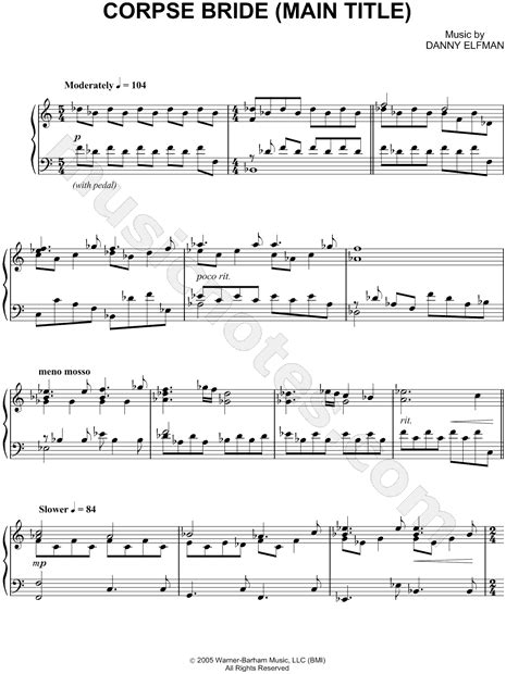 Corpse Bride Main Title From The Corpse Bride Sheet Music Piano Solo In A Minor