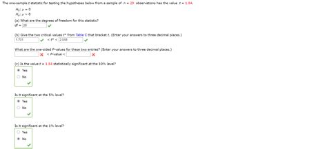 Answered The One Sample T Statistic For Testing The Hypotheses Below From A Sample Of N 29