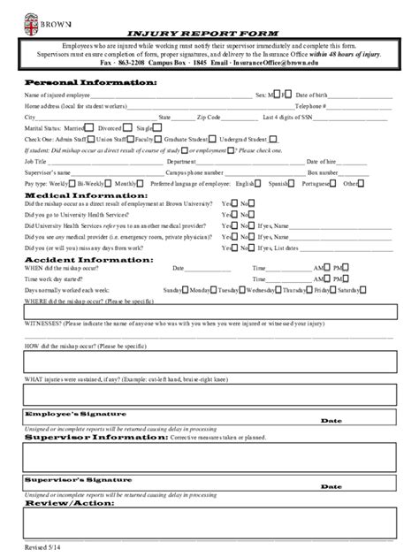 Fillable Online INJURY REPORT FORM Brown Fax Email Print PdfFiller