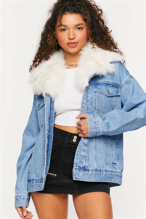 Faux Fur Trim Denim Trucker Jacket