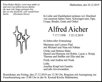 Traueranzeigen Von Alfred Aicher Schwaebische De Trauerportal