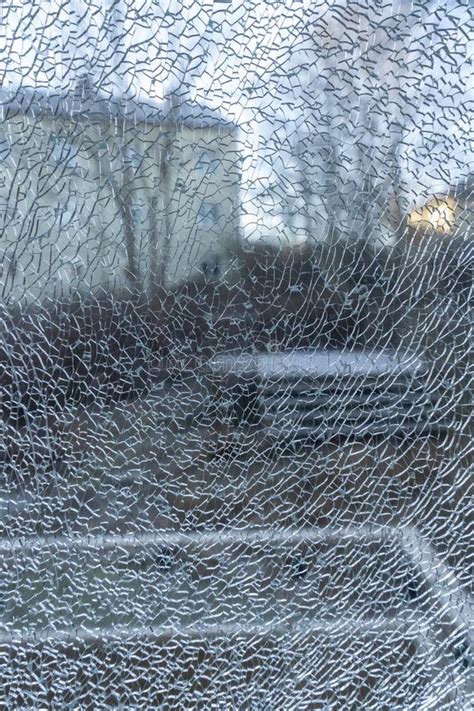 Broken Balcony Glass Door Window with Shattered Glass Stock Image ...