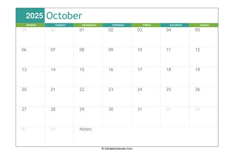 October 2025 Calendar Templates In Word Pdf Excel