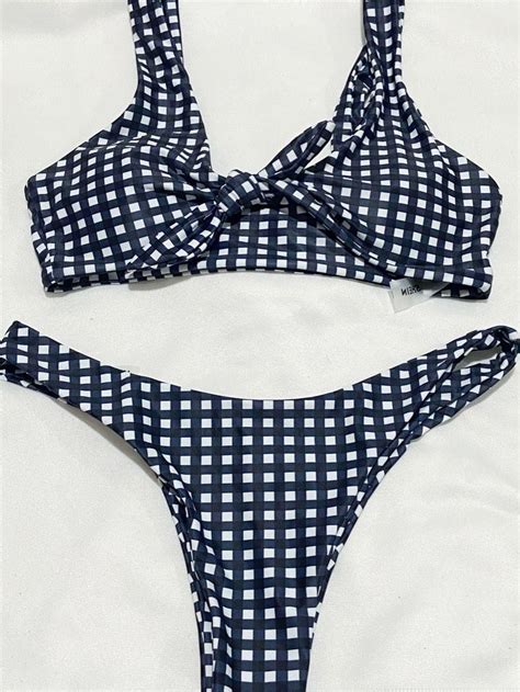 Shein Pc Black And White Checkered Bikini Women S Fashion Swimwear