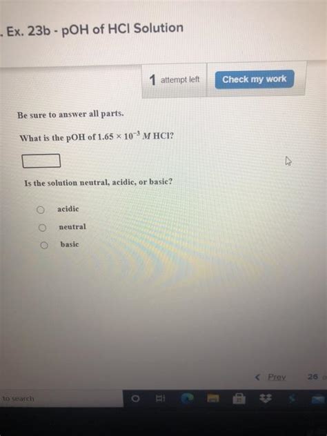 Solved Ex 23b POH Of HCI Solution 1 Attempt Left Check Chegg