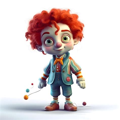 Lindo Payaso Con Pelo Rojo Y Bolas De Malabarismo Ilustración 3d Foto