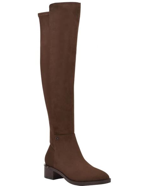 Calvin Klein Deedee Faux Suede Tall Over The Knee Boots In Brown Lyst