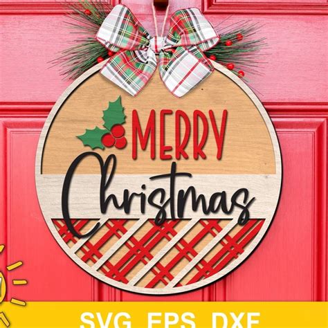 Merry Christmas Door Hanger Svg Etsy