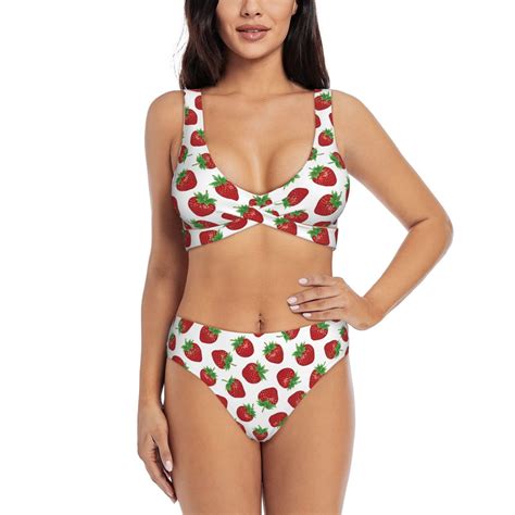 Rocae Hand Drawn Strawberry For Bikini Set For Women Two Piece Sexy High Swimsuits Split