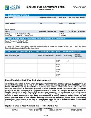 Fillable Online Lacers Medical Plan Enrollment Form Lacers Lacers