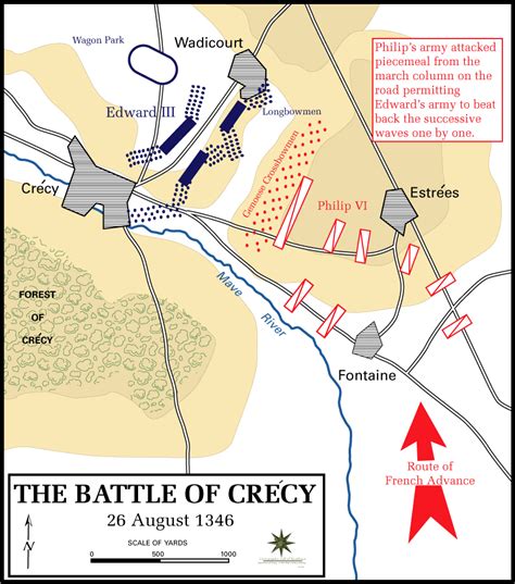 Map of the Battle of Crecy (Crécy) - August 26, 1346