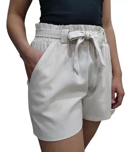 Short Feminino Cintura Alta Linho Alfaiataria Parcelamento Sem Juros