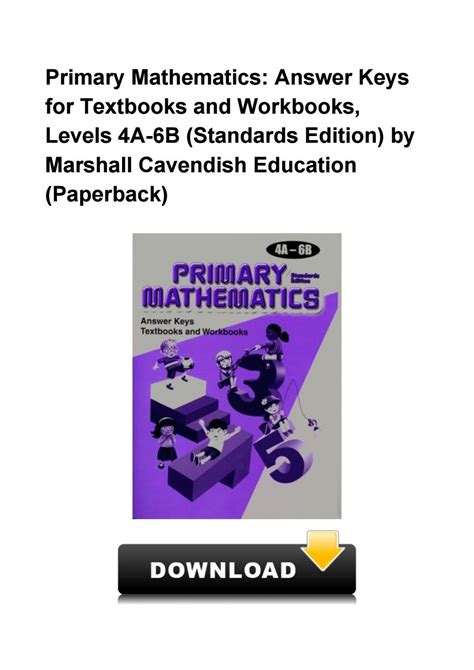 Primary Mathematics Answer Keys For Textbooks And Workbooks Levels 4a