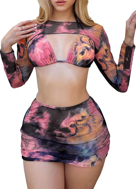 Amazon Oyoangle Women S Piece Bikini Sets Tie Dye Sleeveless