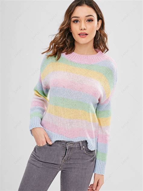 Zaful Multicolor Striped Loose Sweater In Multi Zaful 2024