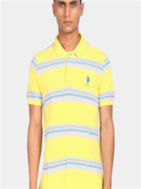 Buy U S Polo Assn Men Yellow Striped Pure Cotton T Shirt Tshirts For