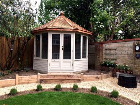 Wraysbury Octagonal Cedar Summerhouse Painted With A Cedar Shingle Roof