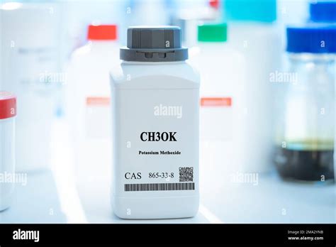 Ch3ok Potassium Methoxide Cas 865 33 8 Chemical Substance In White Plastic Laboratory Packaging