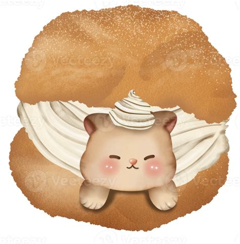 Cat Poking Out Of A Cream Puff Watercolor Hand Drawn Drawing Illustration 25350411 Png