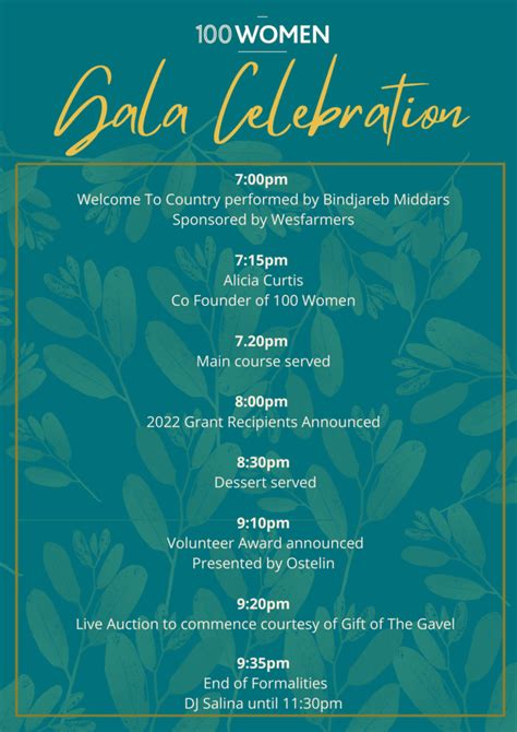 100 Women Gala Dinner Agenda 100 Women