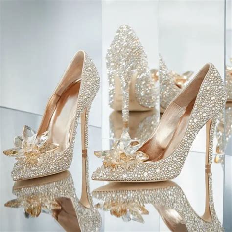 Luxury Gorgeous Champagne Handmade Cinderella Wedding Shoes 2019