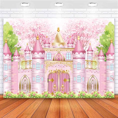 Ayayiya Princess Castle Birthday Backdrop Pastel